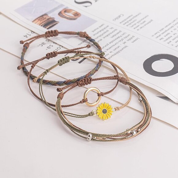 Sunflower String Bracelet Boho Rope Wrap Jewelry for Women Summer Beach Gift - Picture 4 of 7
